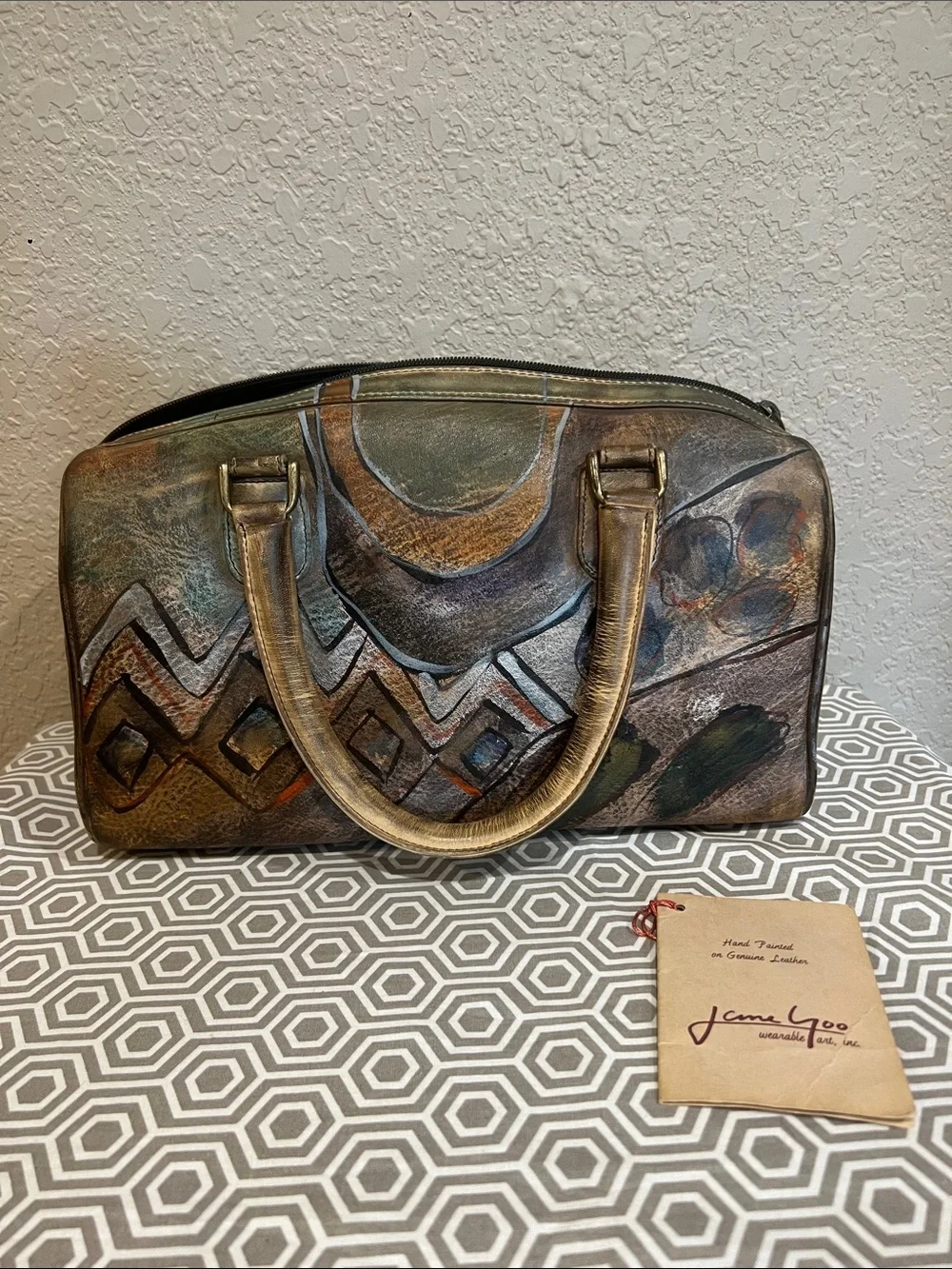 Hand-Trimmed Leather Dome Satchel - Multicolor Artistic Finish